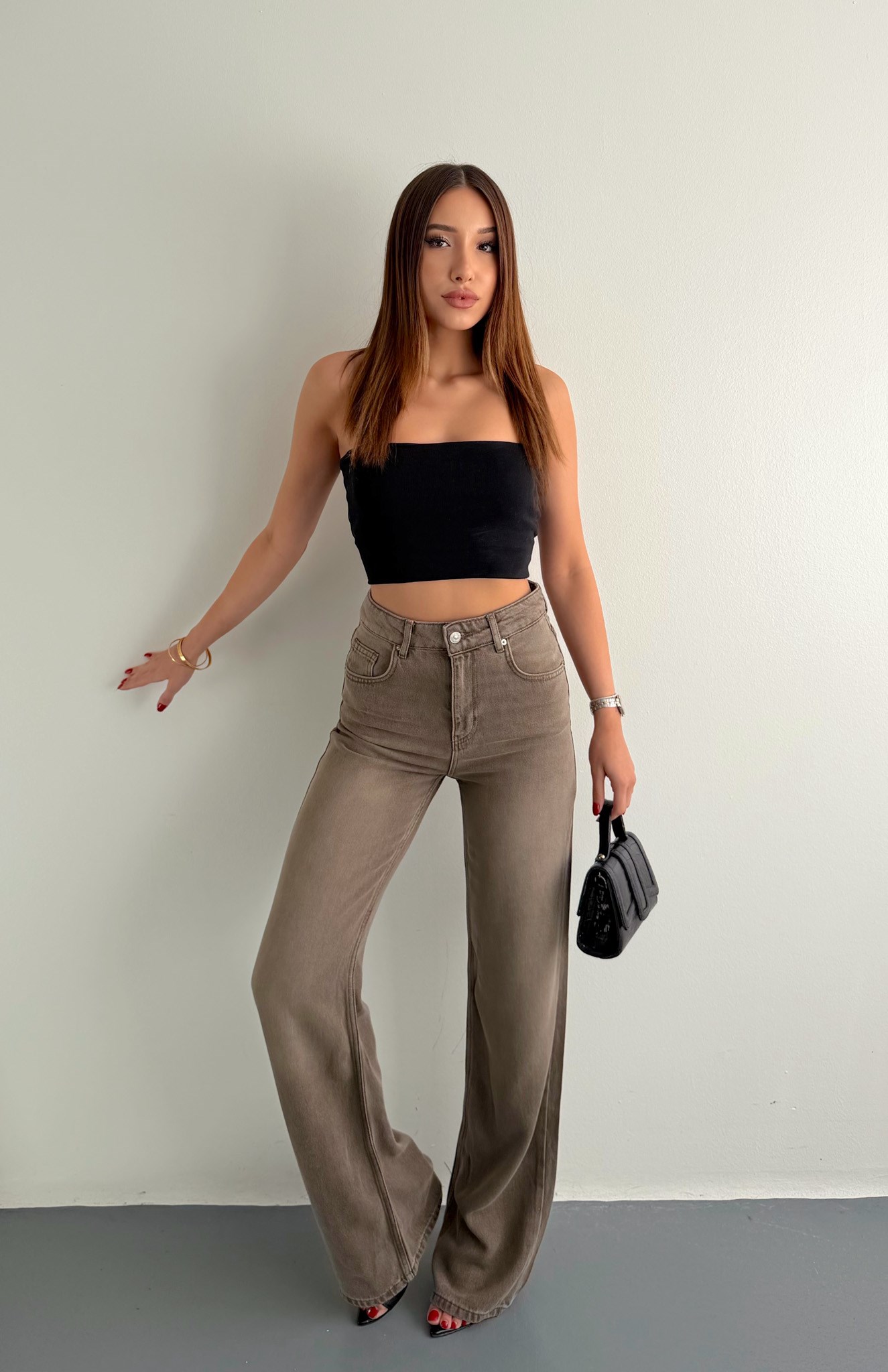 Wideleg Tencel Pantolon KAHVERENGİ