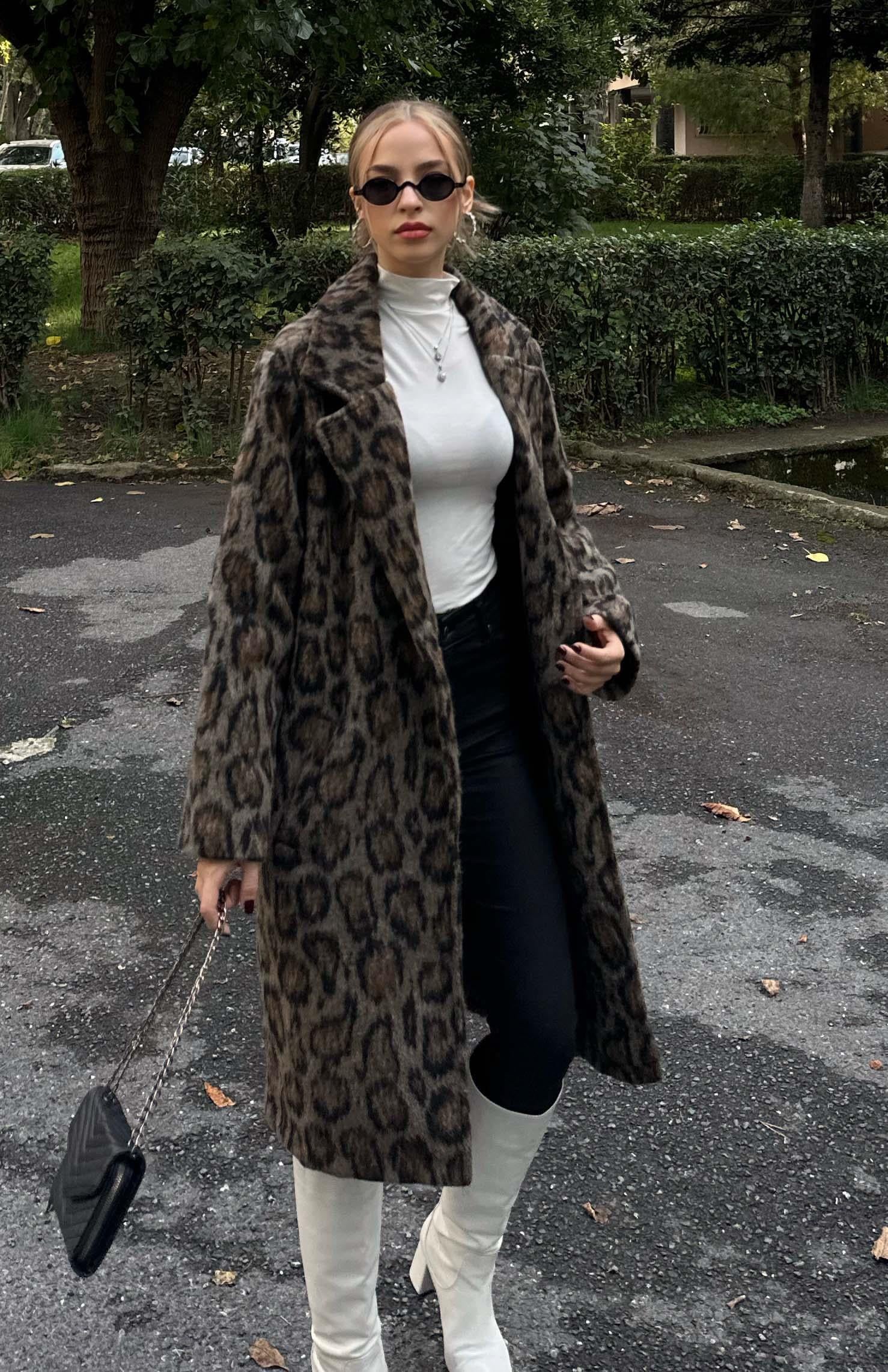 Leopar Desen Kaban KAHVERENGİ