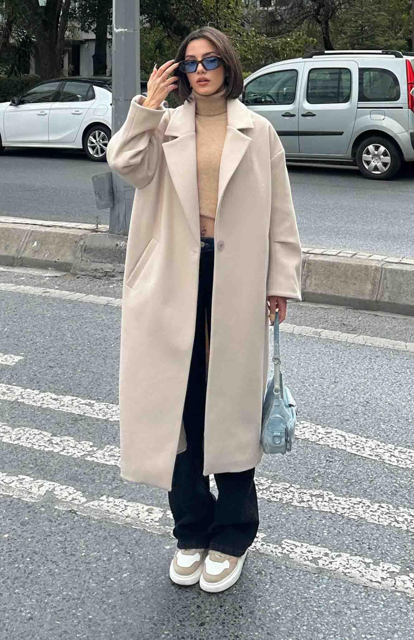 Tek Düğmeli Oversize Kaban TAŞ