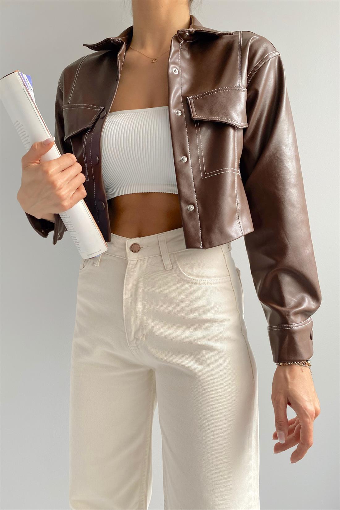 Kontrast Dikişli Ceket KAHVERENGİ