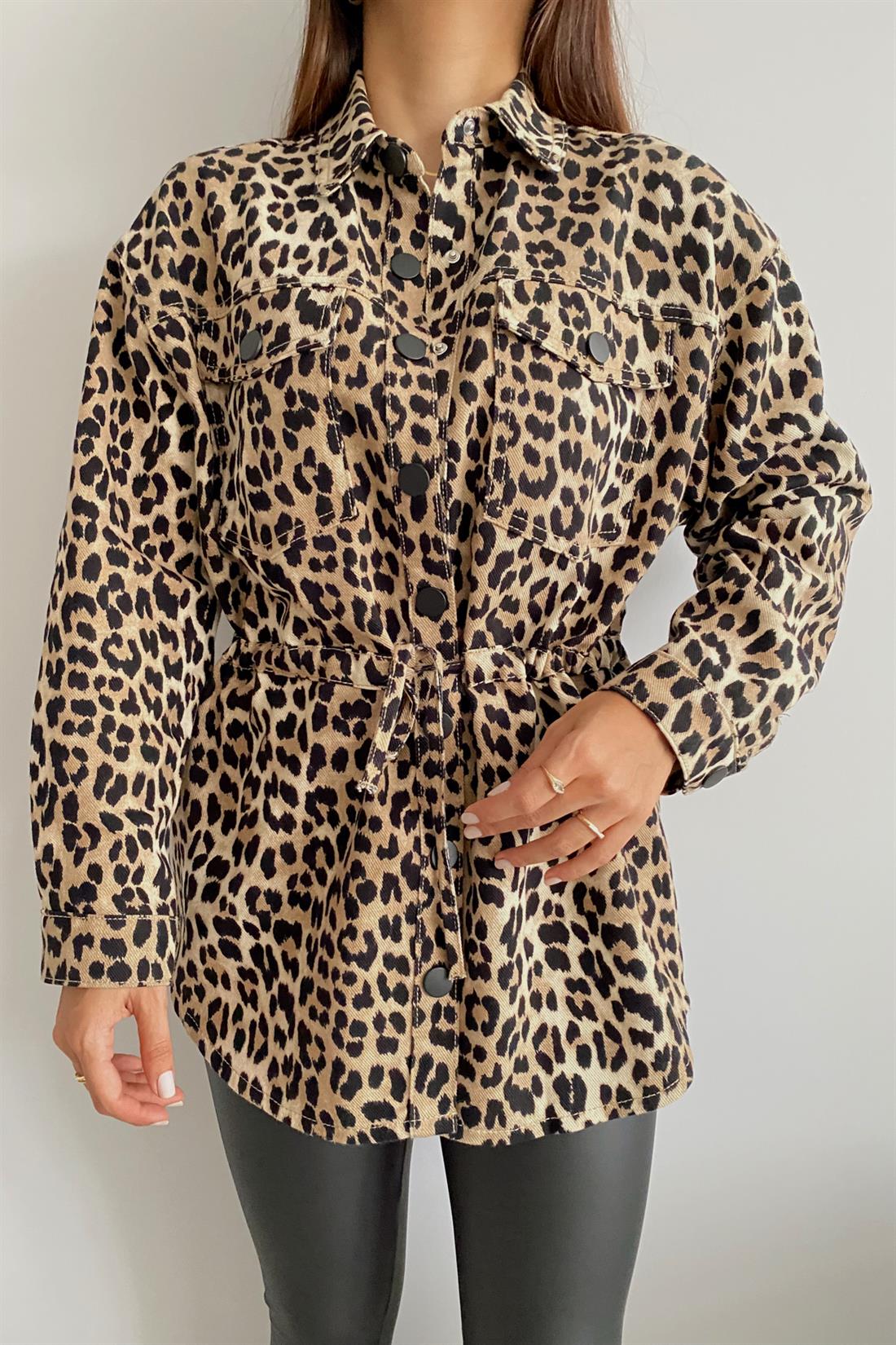 Leoparlı Desen Gabardin Ceket BEJ