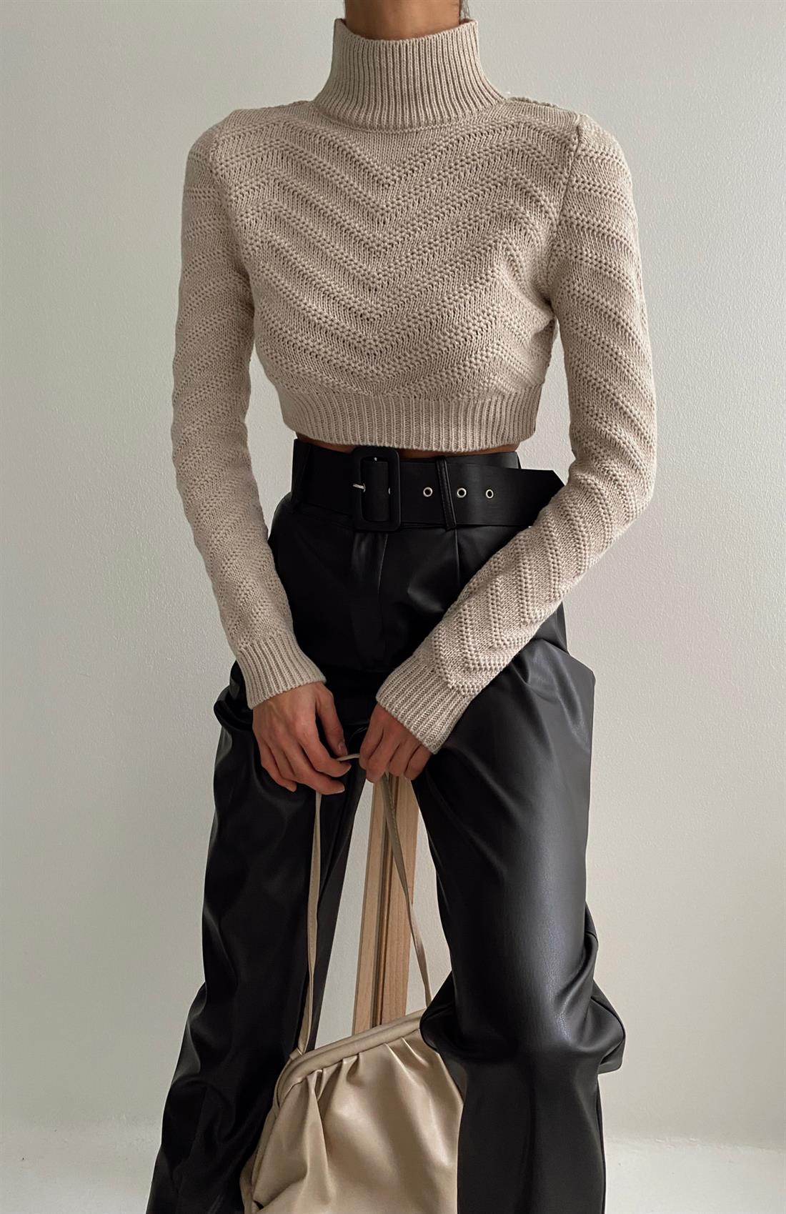 Boğazlı Crop Hırka TAŞ
