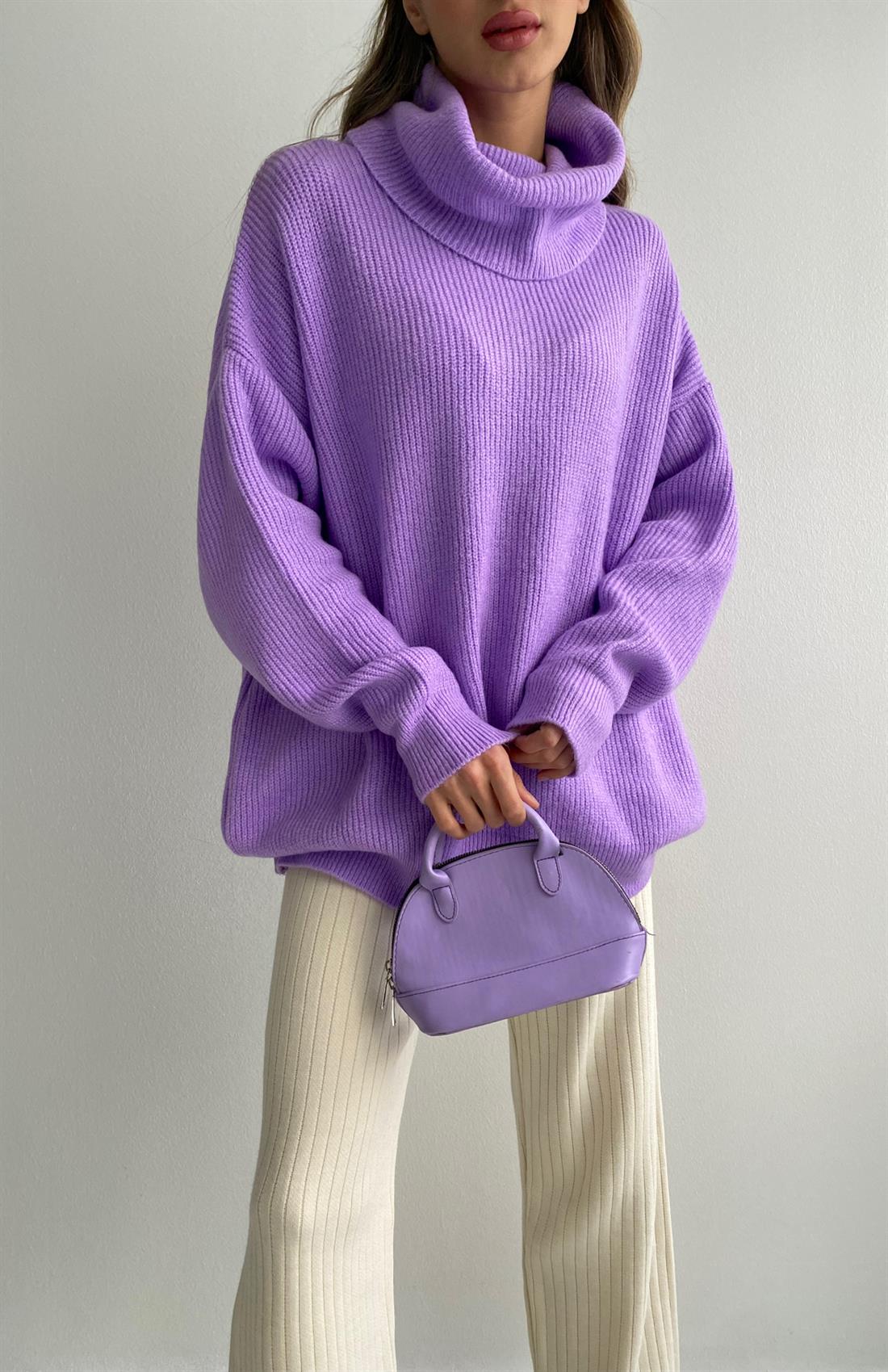 Boğazlı İpek Kazak LİLA