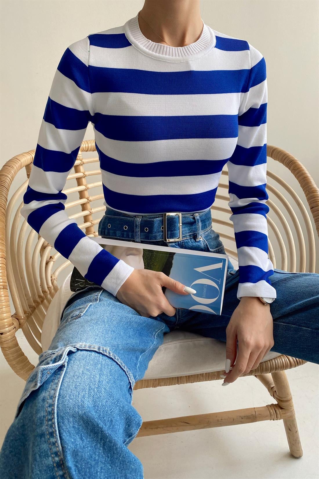 Çizgili Crop Top Kazak SAKS