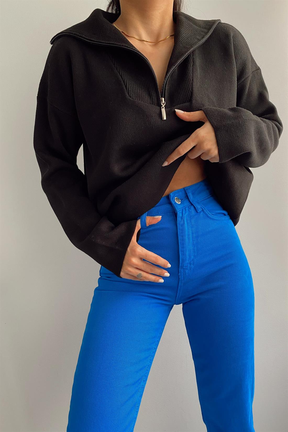 Fermuarlı Kazak SİYAH