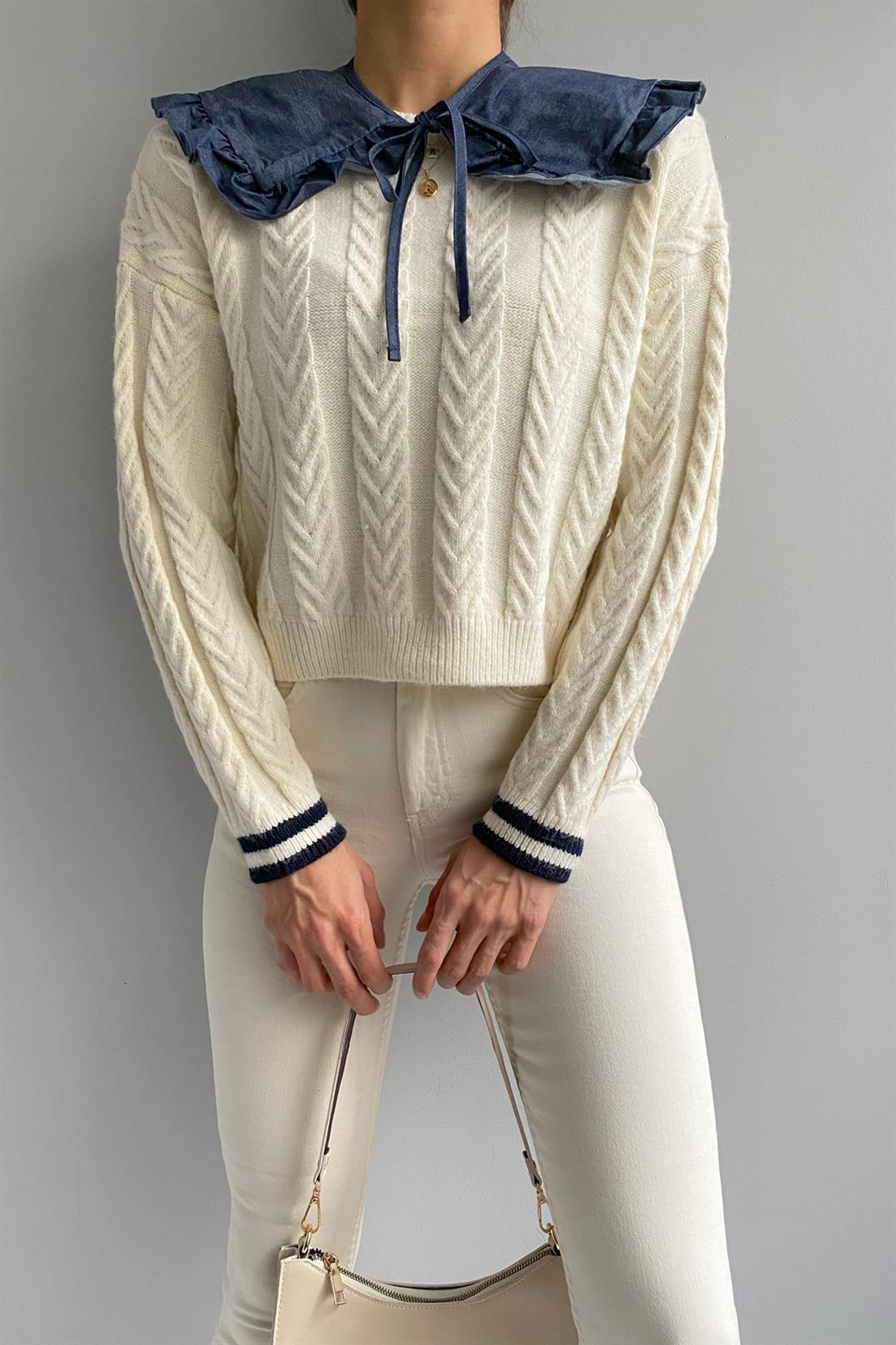 Kolları Şeritli Kazak KREM