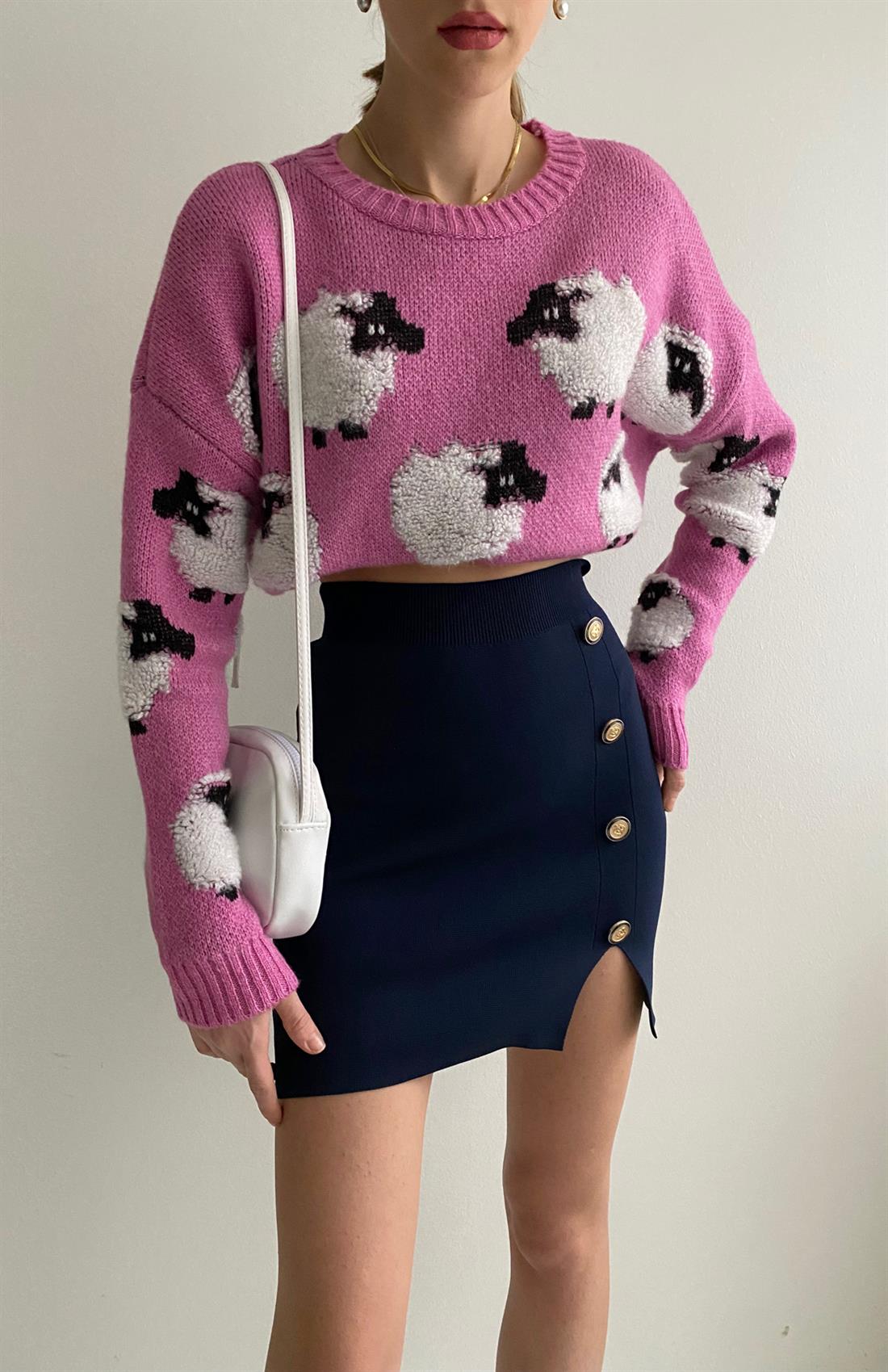 Kuzu Baskılı Kazak PEMBE