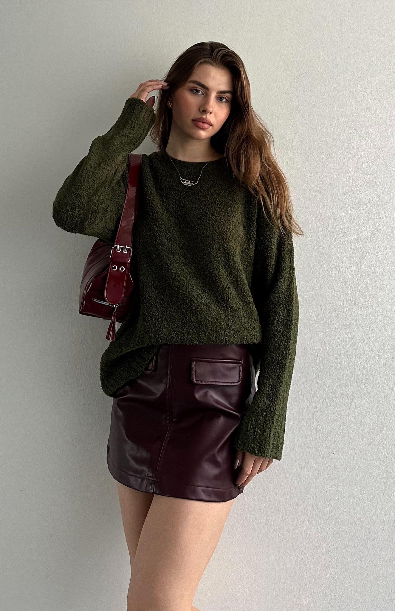 Oversize Pinterest Buklet Kazak HAKİ