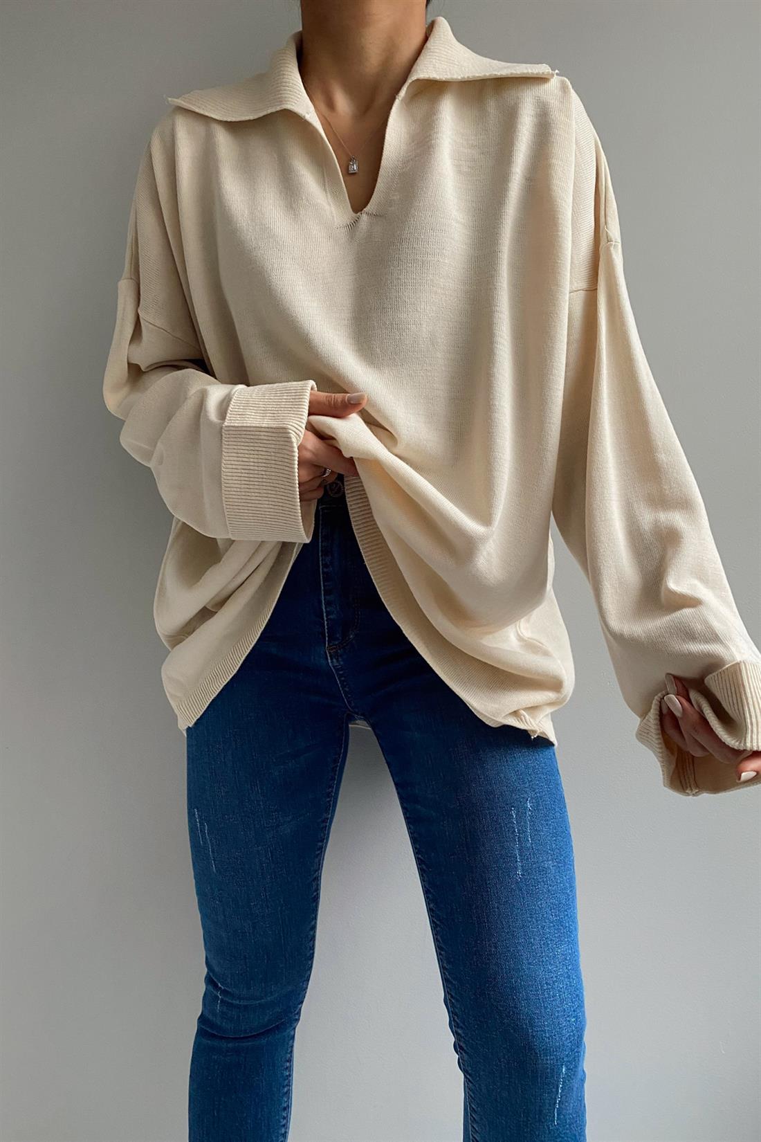 Polo Yaka Oversize Kazak TAŞ