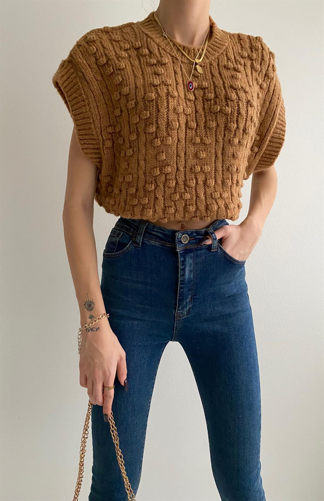 Ponpnlu Süveter CAMEL