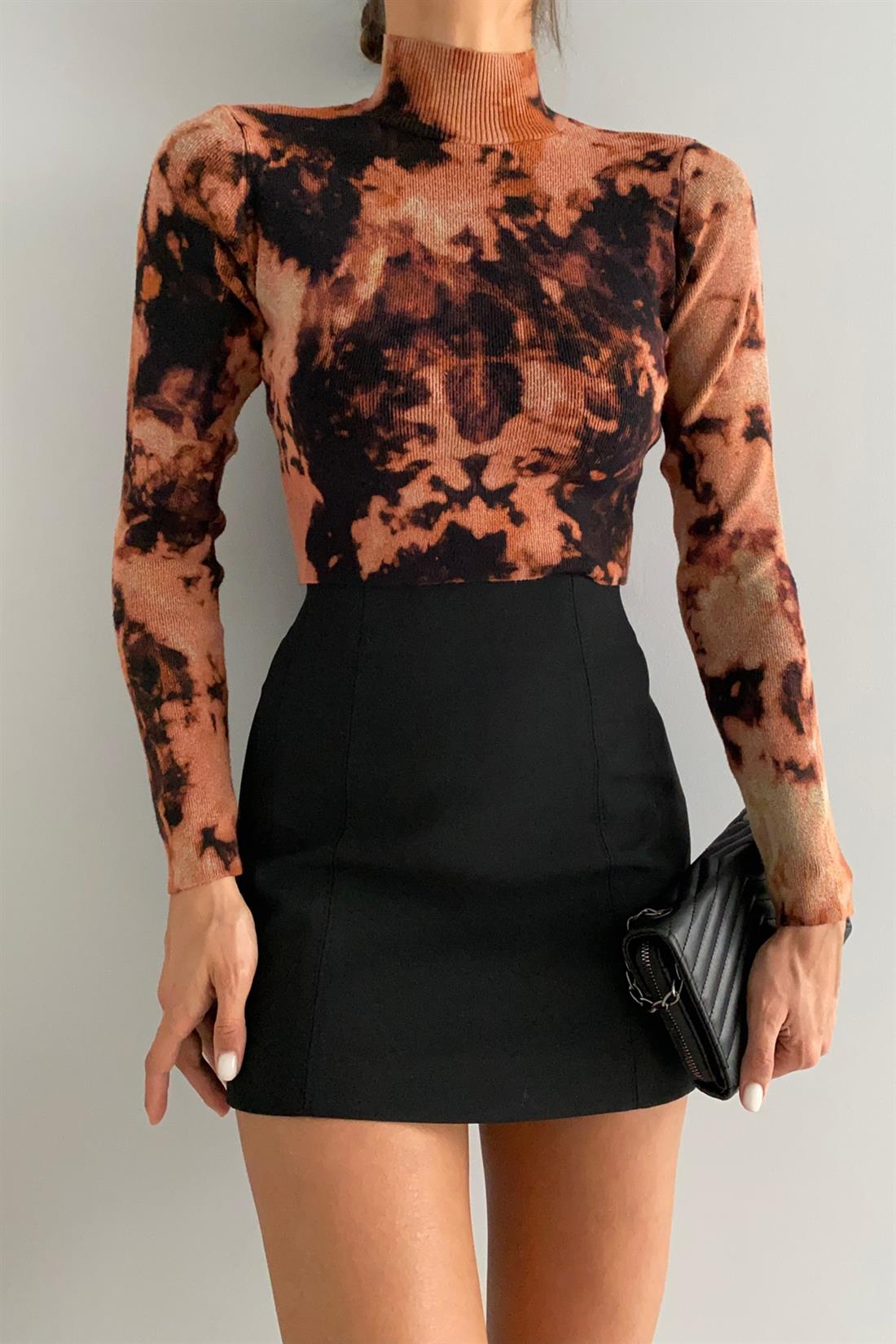 Yarım Balıkçı Batik Desen Kazak SİYAH