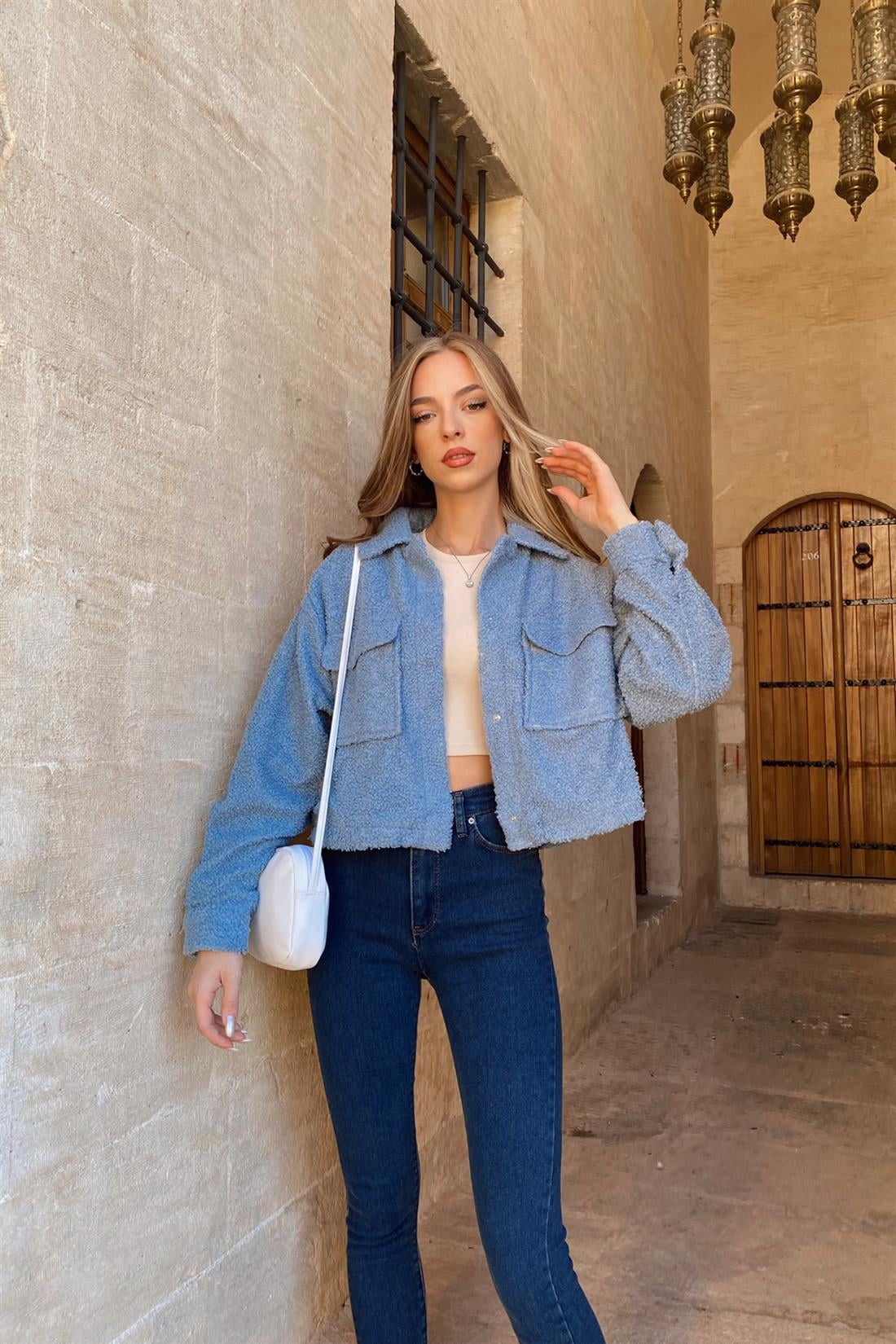 İki Cepli Kısa Mont MAVİ