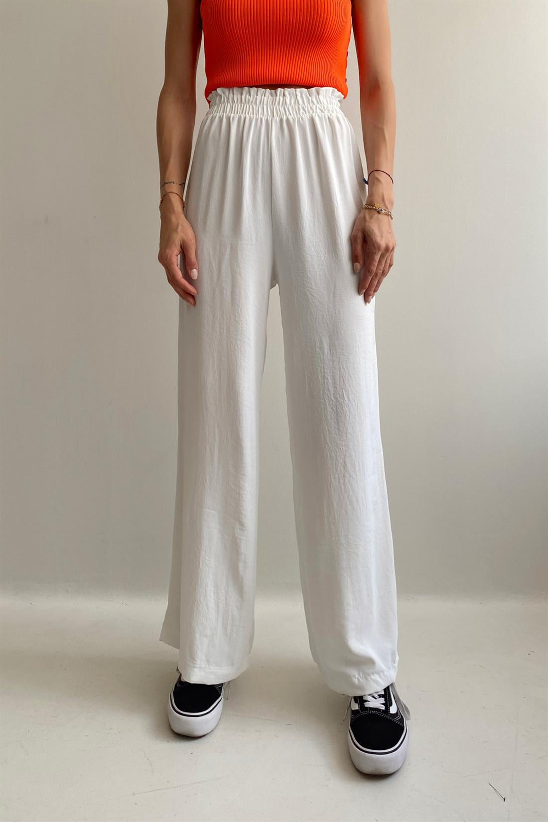 Beli Fırfırlı Pantolon BEYAZ
