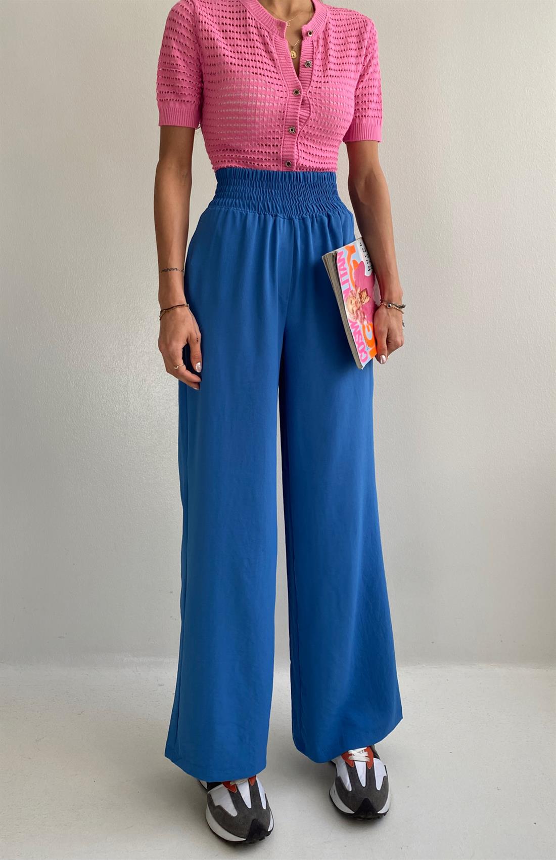 Beli Lastikli Bol Paça Pantolon İNDİGO