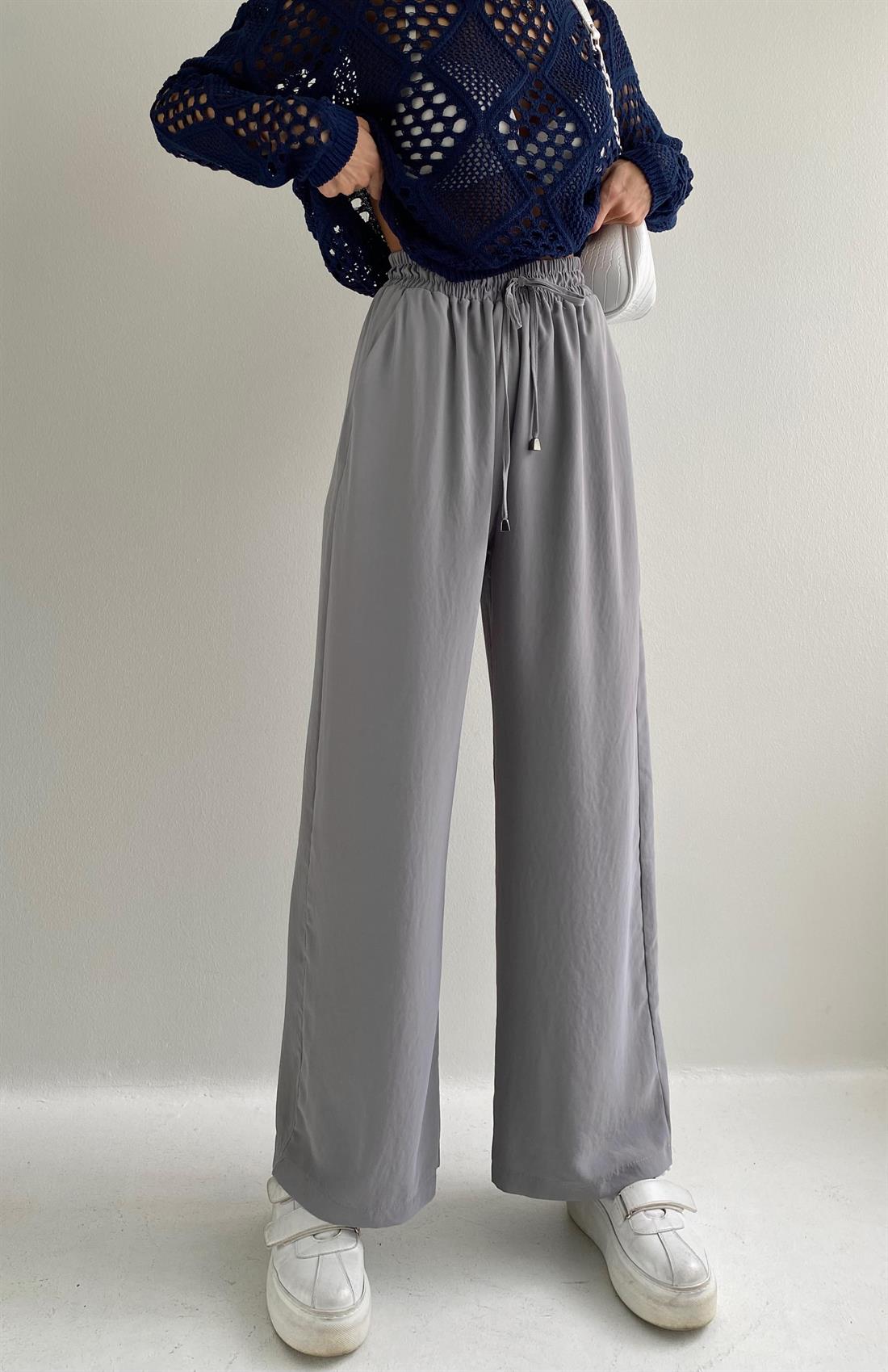 Beli Lastikli Bol Paça Pantolon GRİ