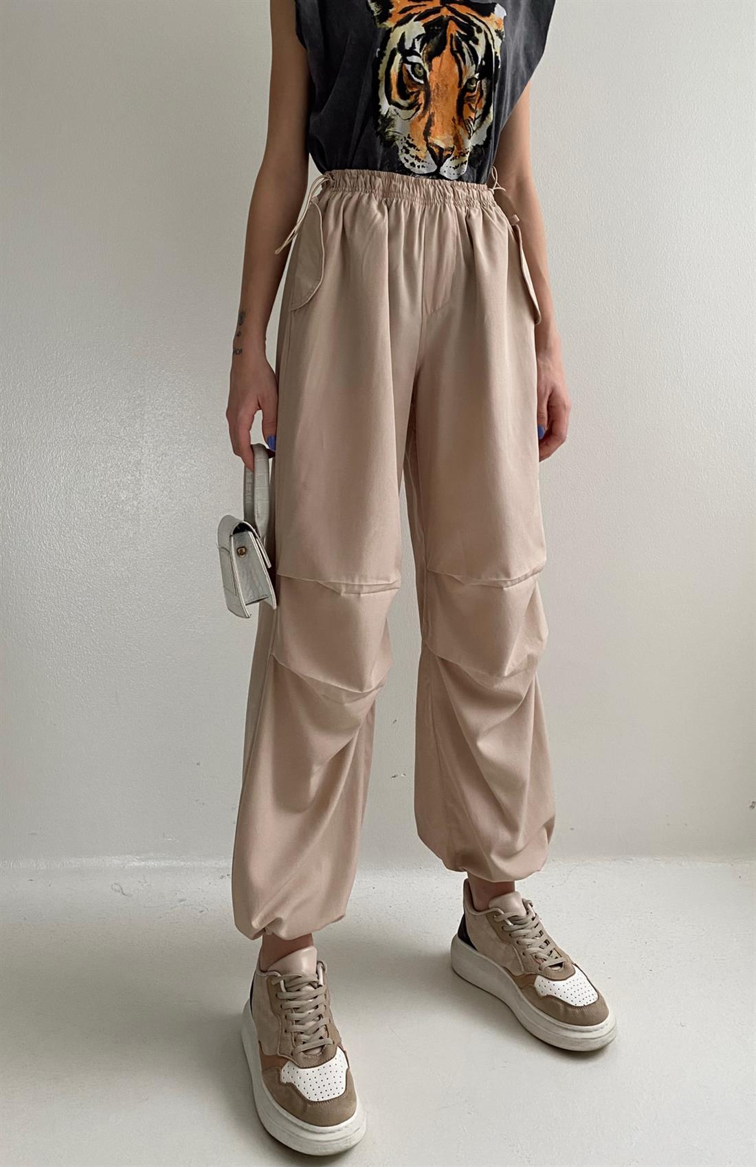 Beli Lastikli Paraşüt Pantolon TAŞ
