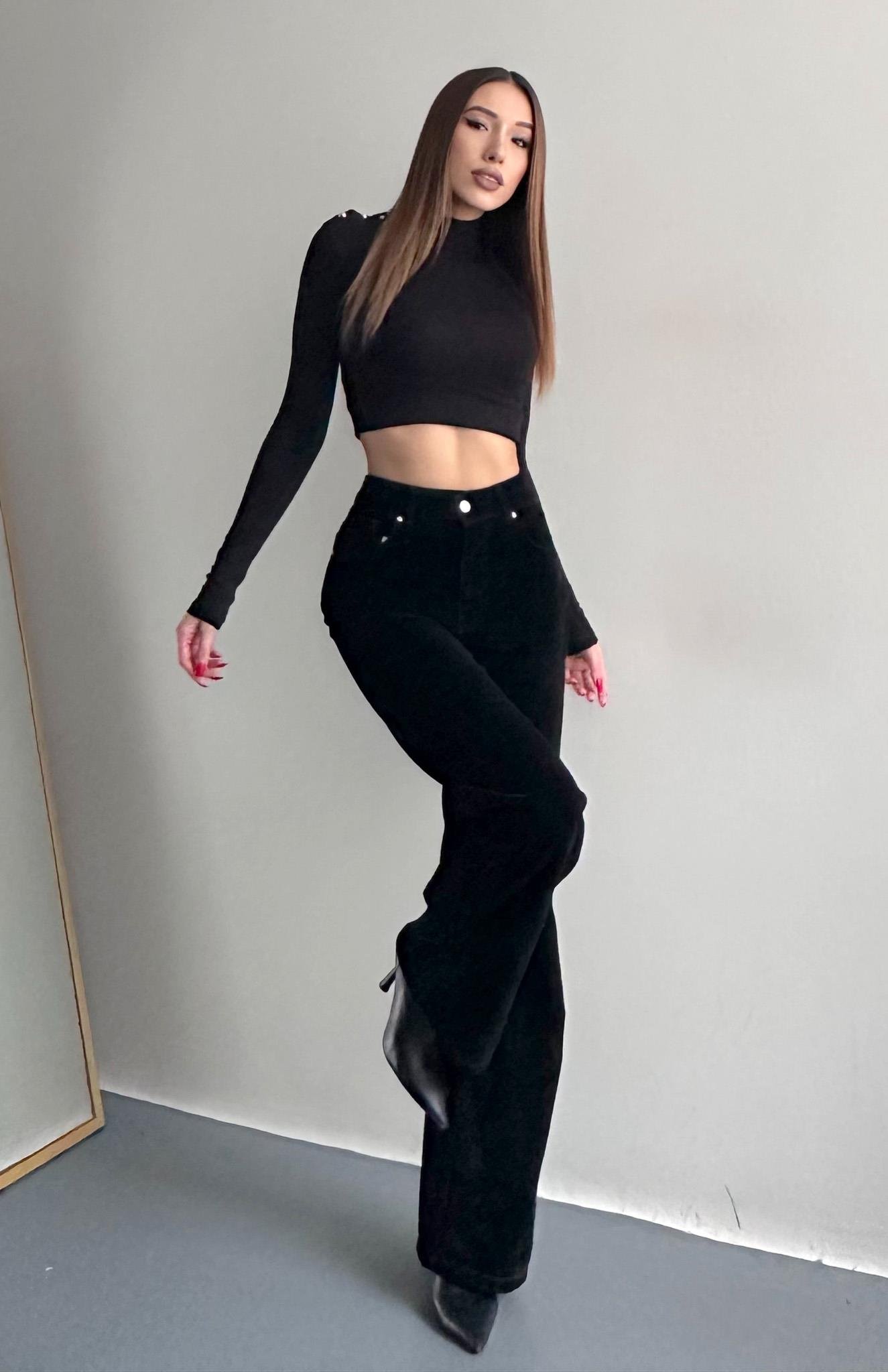 Flok Kaplama Wideleg Pantolon SİYAH