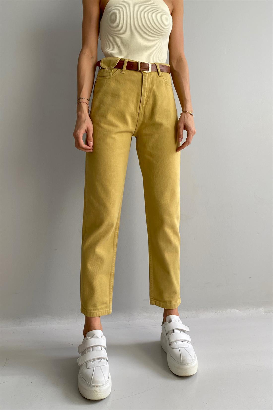 Kemerli Dar Paça Pantolon OLİVE