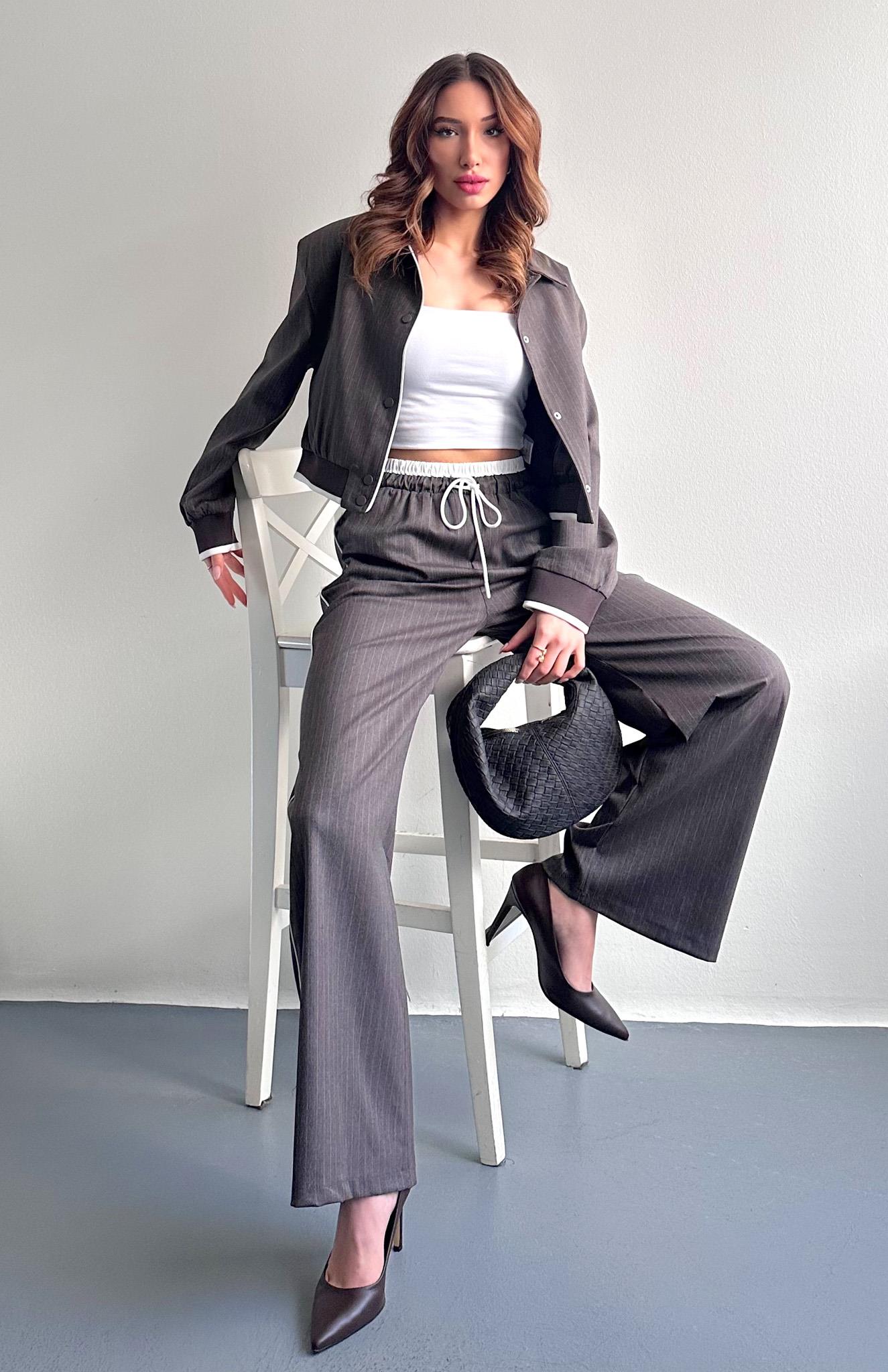 Kontrast Detaylı Pantolon KAHVERENGİ