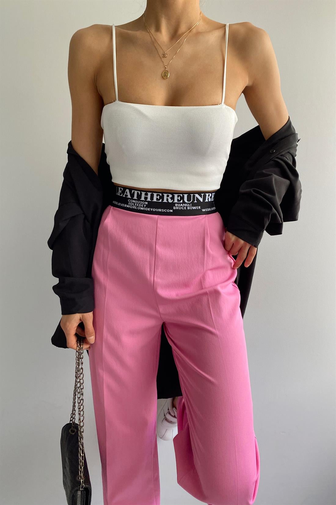 Latikli Plazzo Pantolon PEMBE
