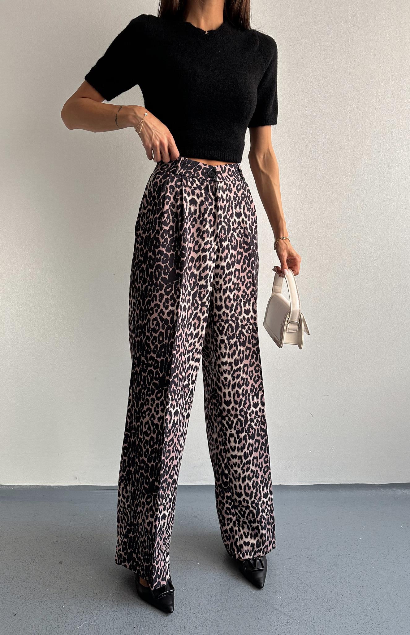 Leopar Desen Plazzo Pantolon KAHVERENGİ