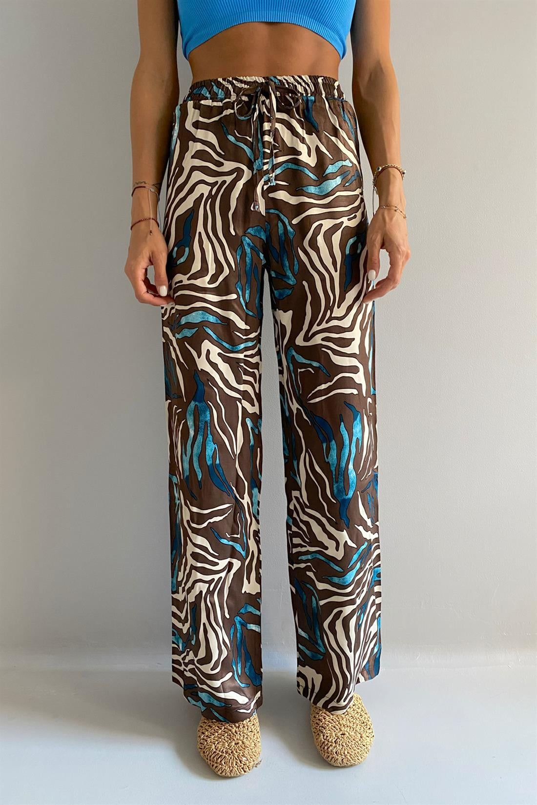 Mavi Zebra Dsn Saten Pantolon MAVİ