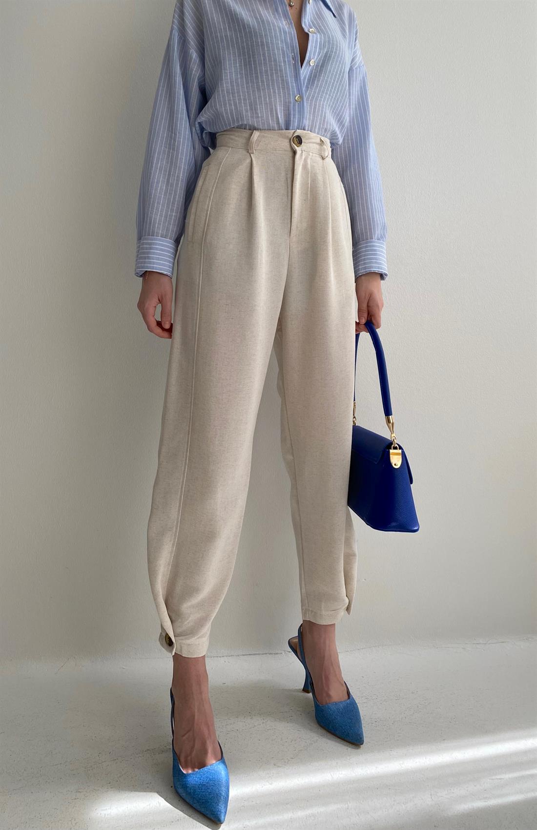 Paça Düğmeli Pantolon NATURAL