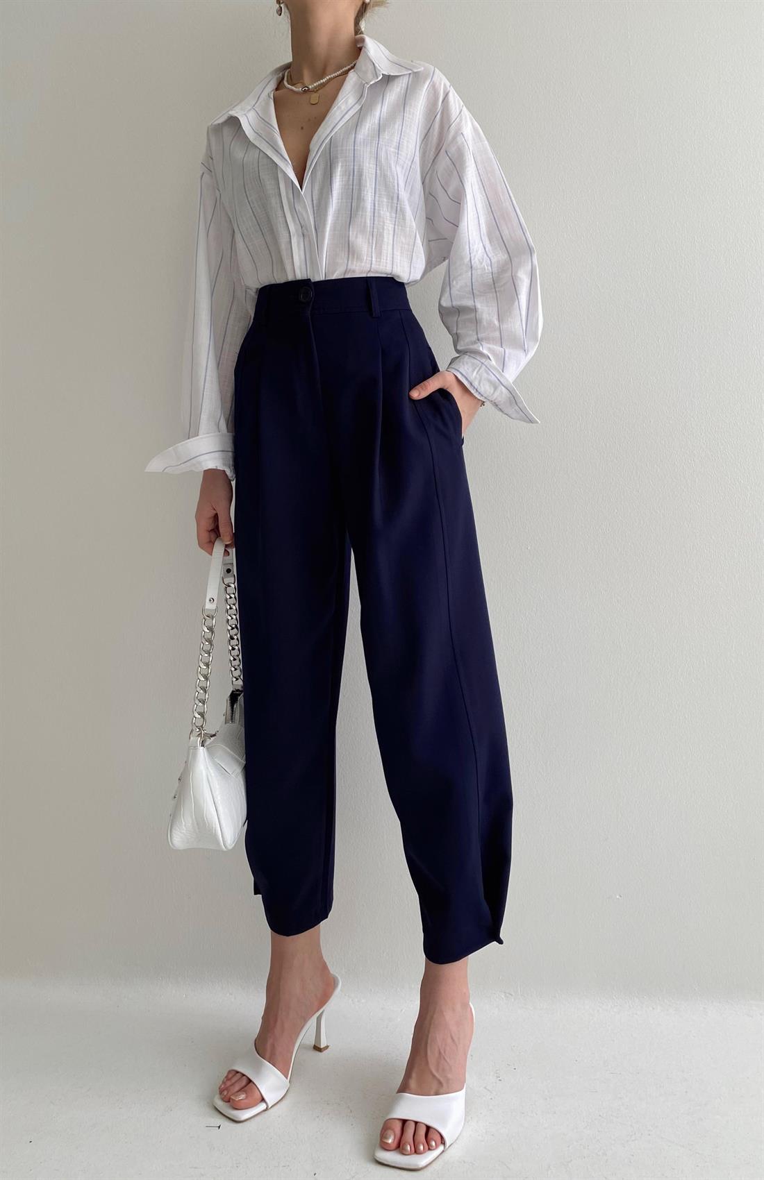 Paçası Düğmeli Pantolon LACİVERT