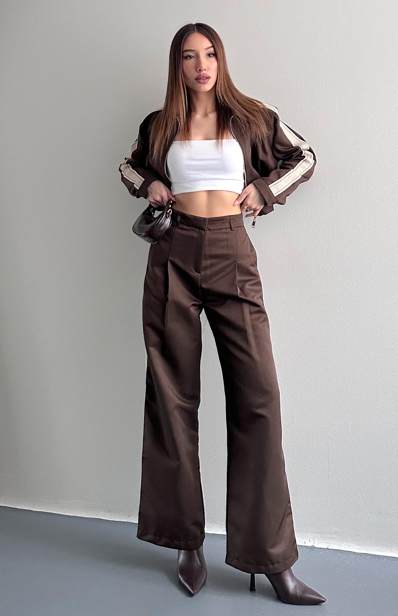 Şerit Detaylı Pantolon KAHVERENGİ