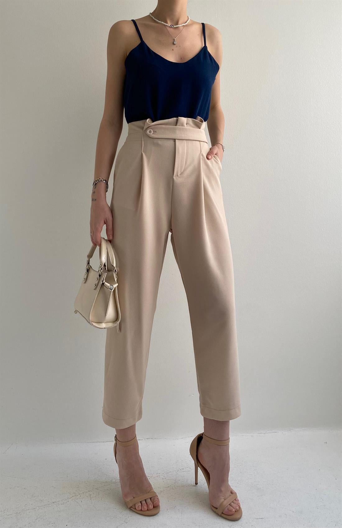 Tek Düğmeli Pantolon TAŞ