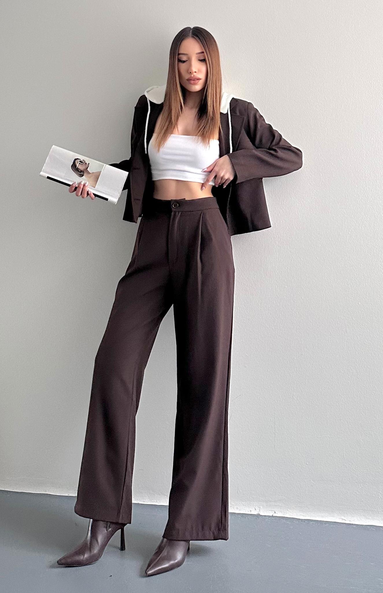 Tek Pileli Kumaş Pantolon KAHVERENGİ