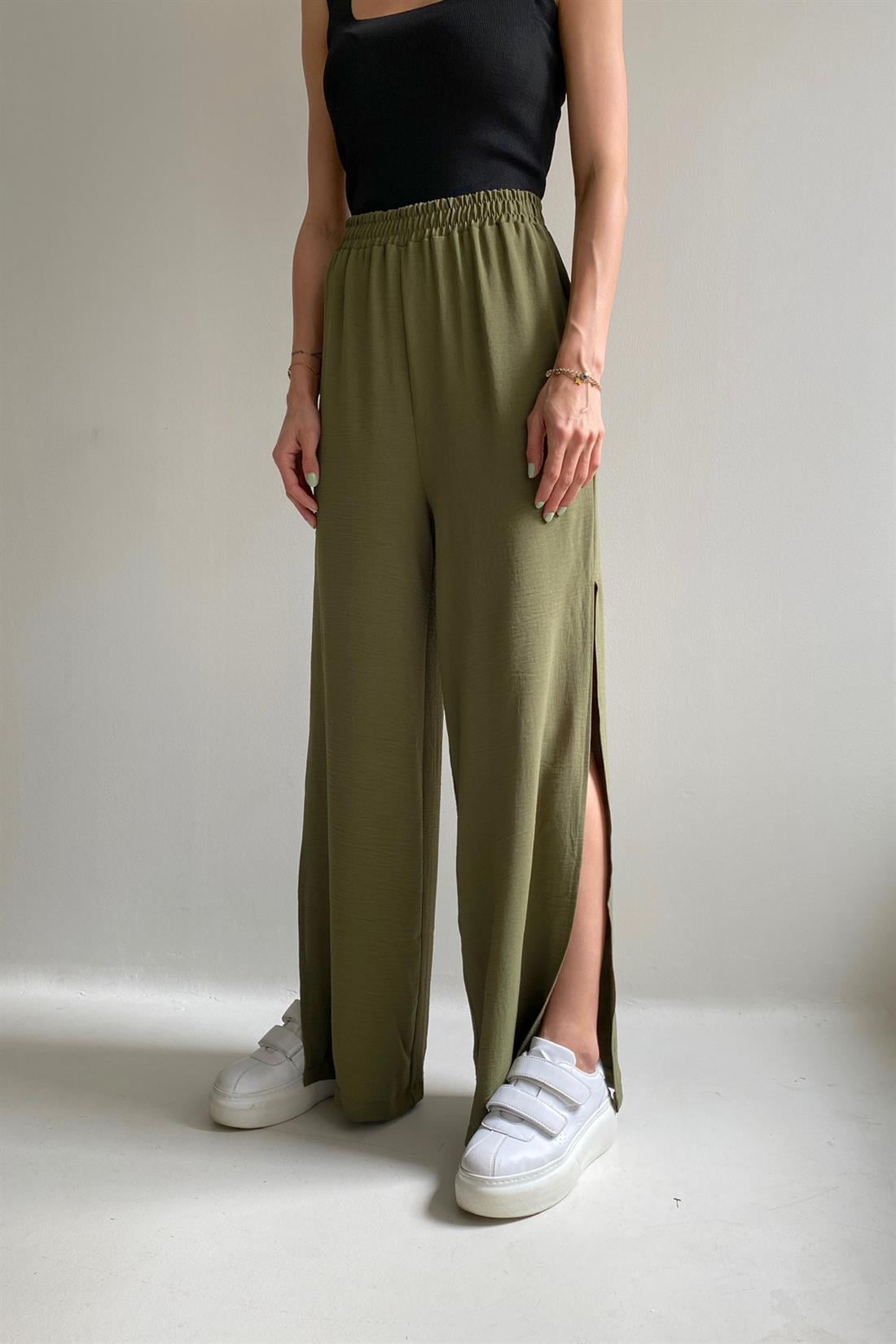 Yanları Yırtmaçlı Pantolon HAKİ