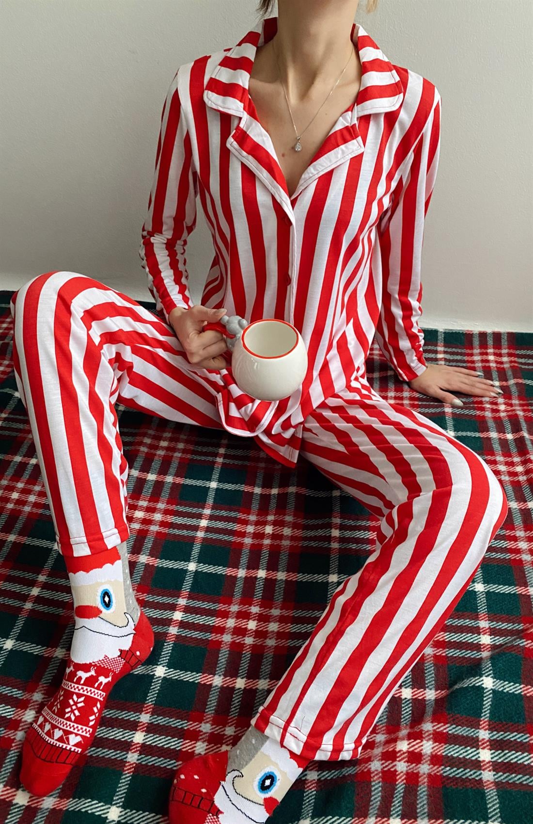 Çizgili Pijama Takımı KIRMIZI ÇİZGİ