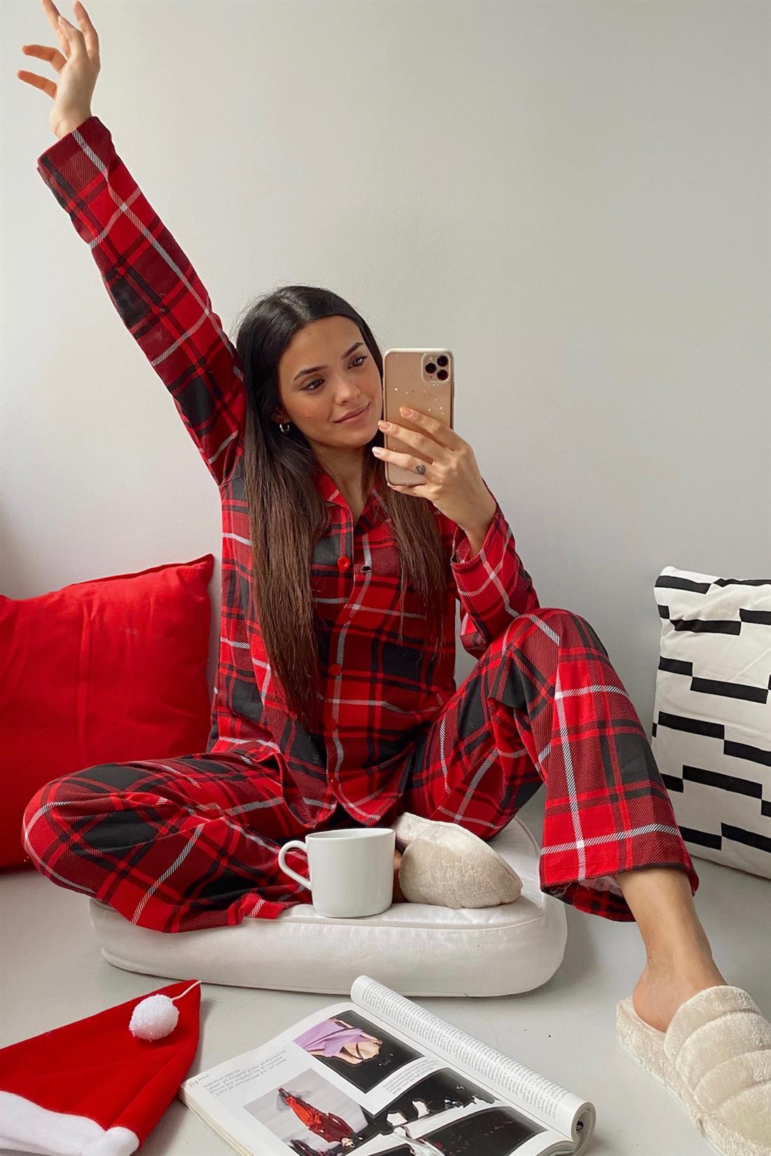 Ekose Pijama Takımı KIRMIZI