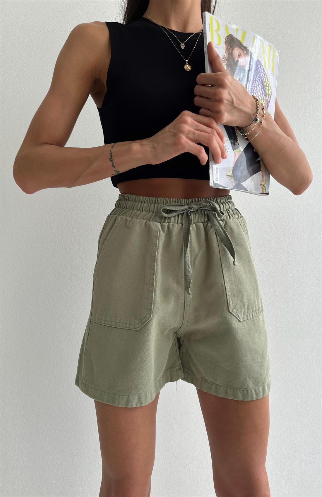 Beli Lastikli Şort HAKİ