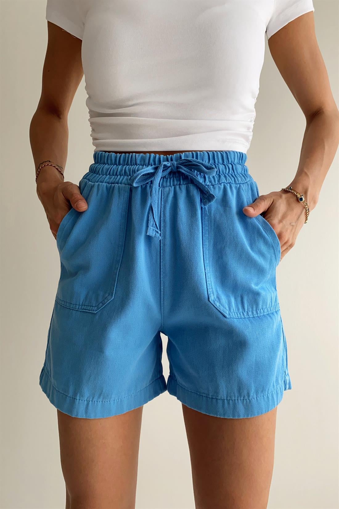 Beli Lastikli Şort MAVİ