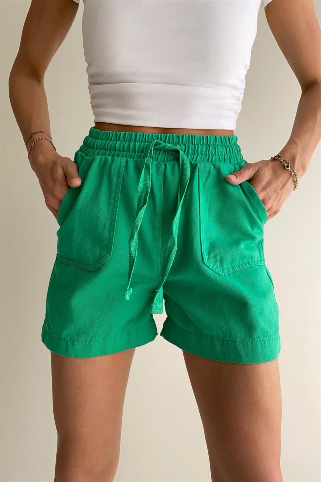 Beli Lastikli Şort YEŞİL