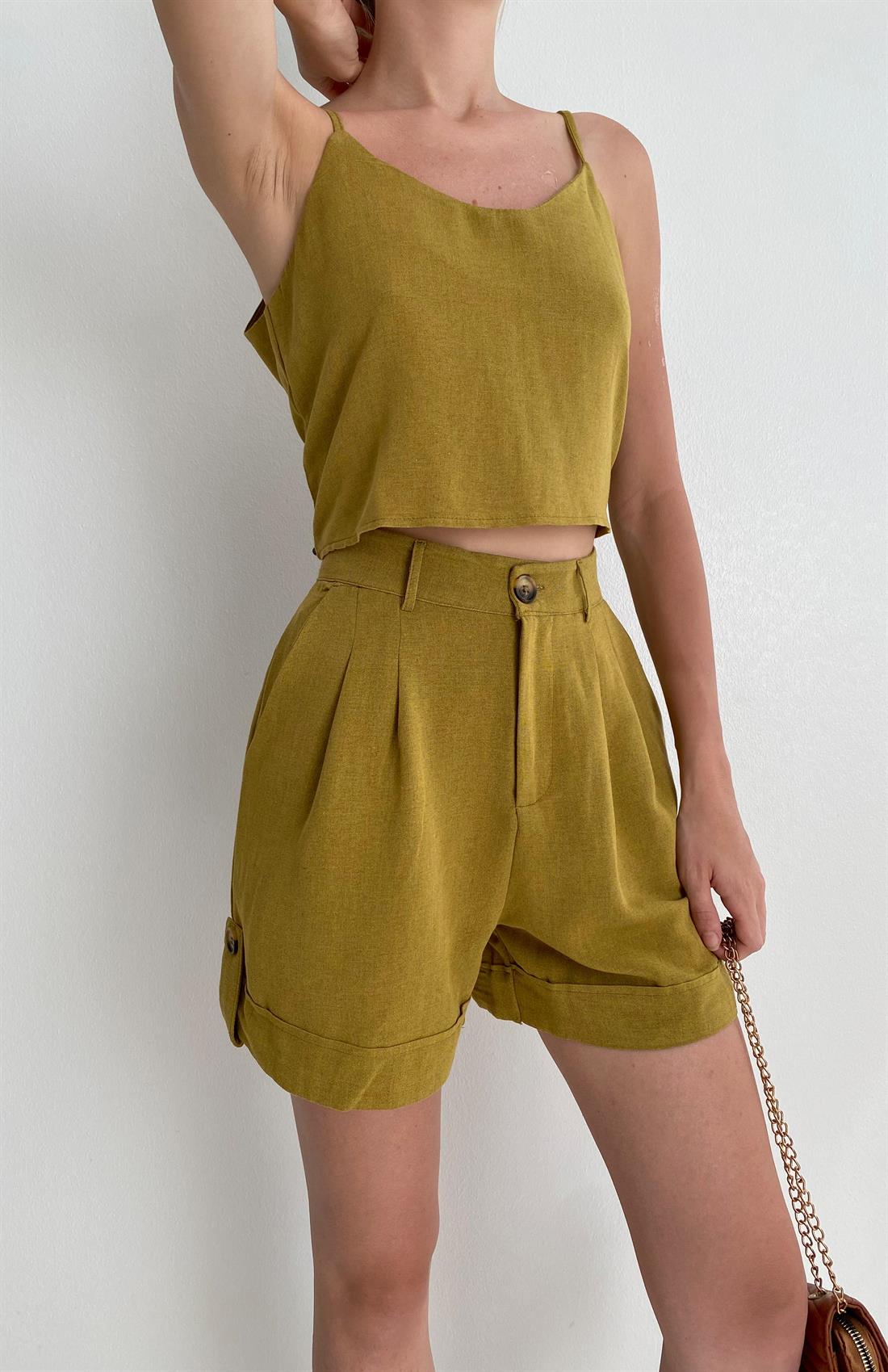 Duble Paçalı Şort YAĞYEŞİLİ