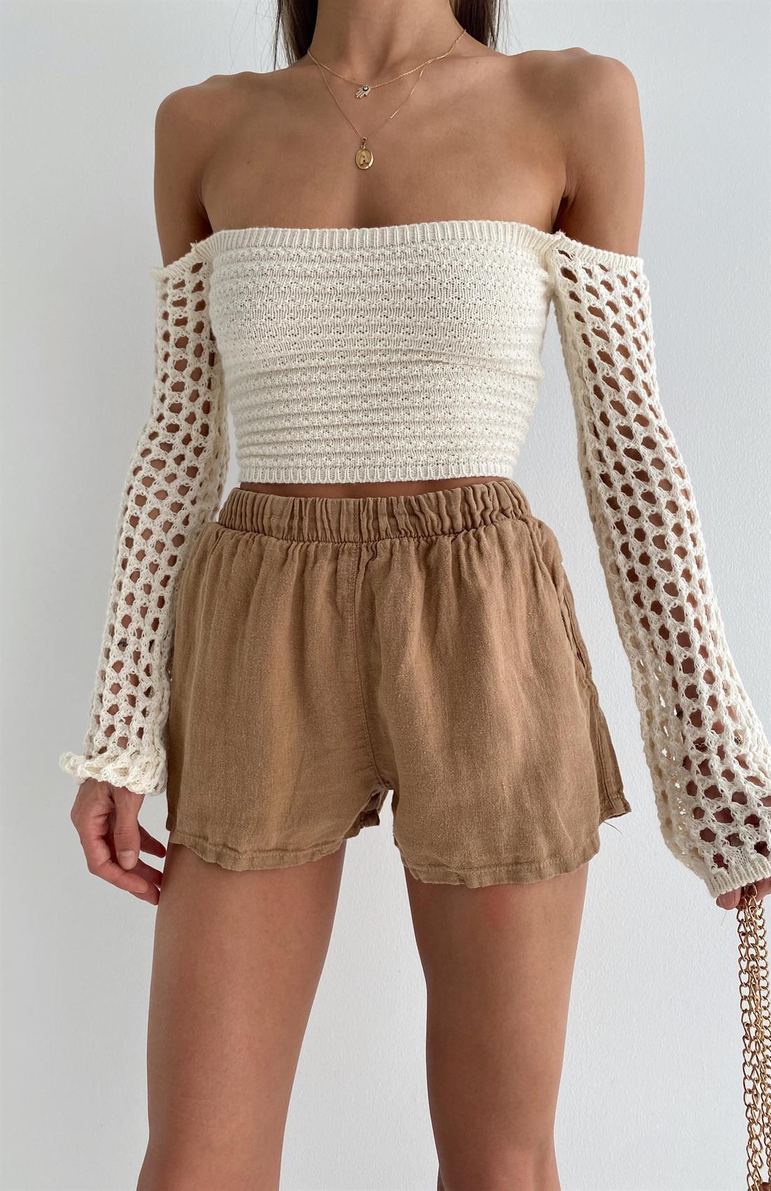 Keten Kısa Şort BEJ