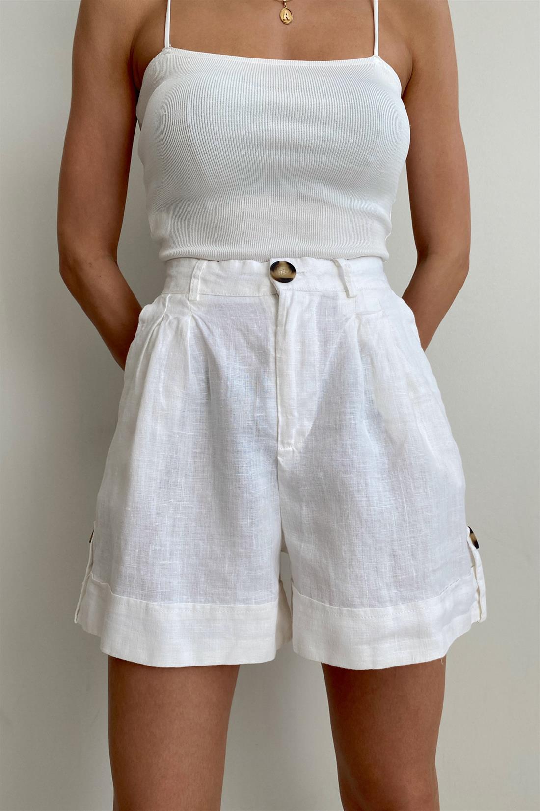 Keten Şort BEYAZ