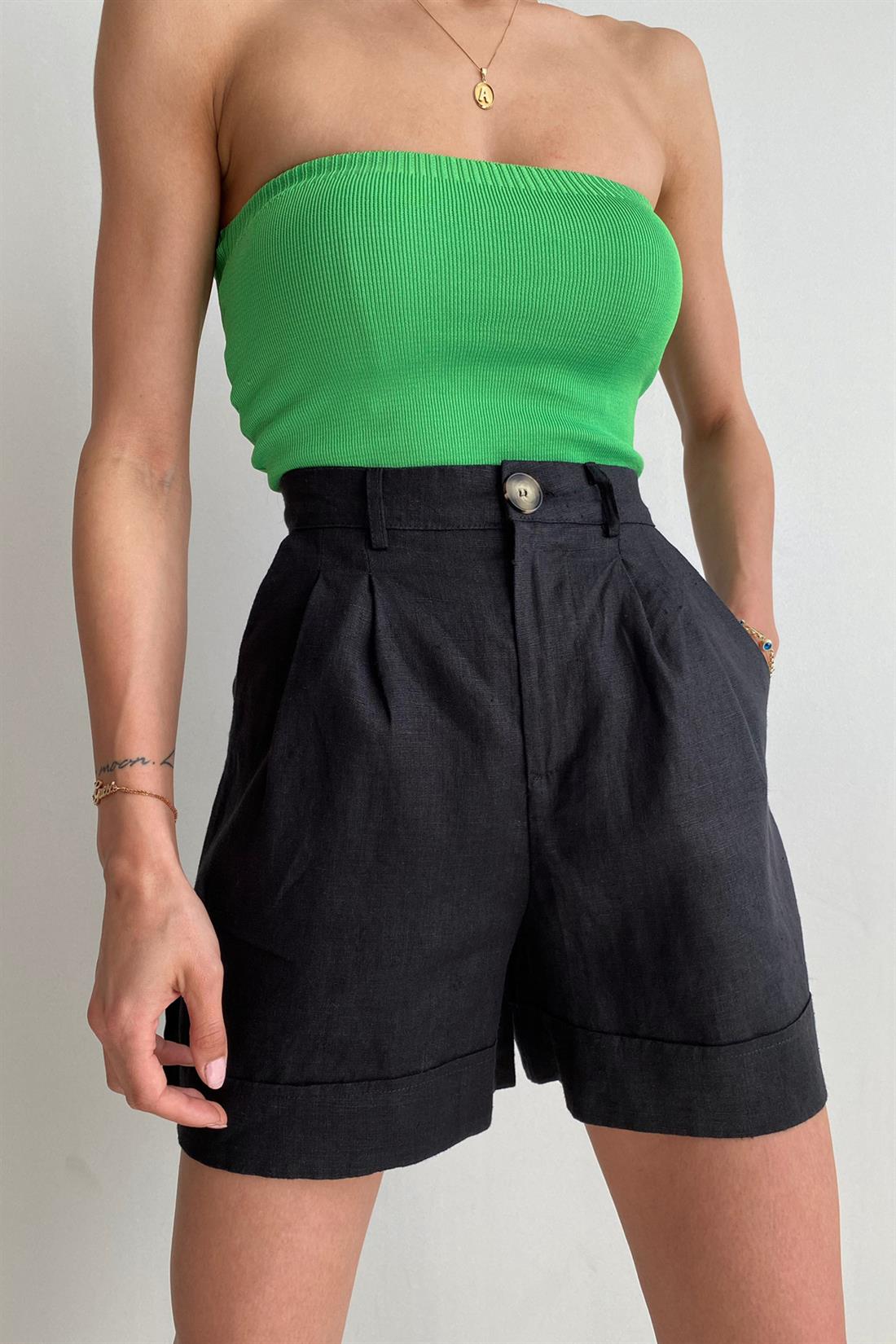 Keten Şort SİYAH