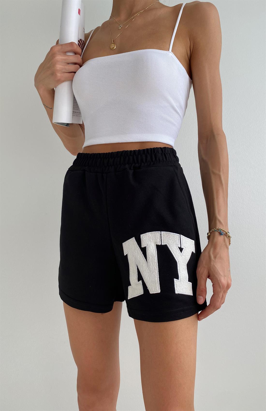 Ny Baskılı Şort SİYAH