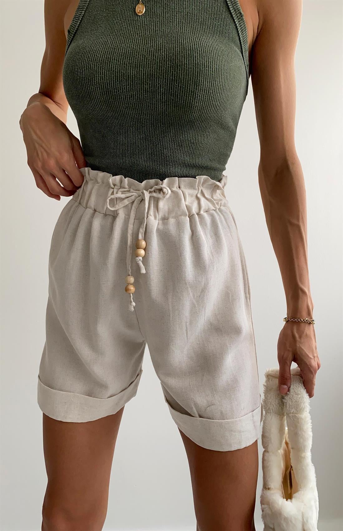 Önü Boncuklu Şort TAŞ