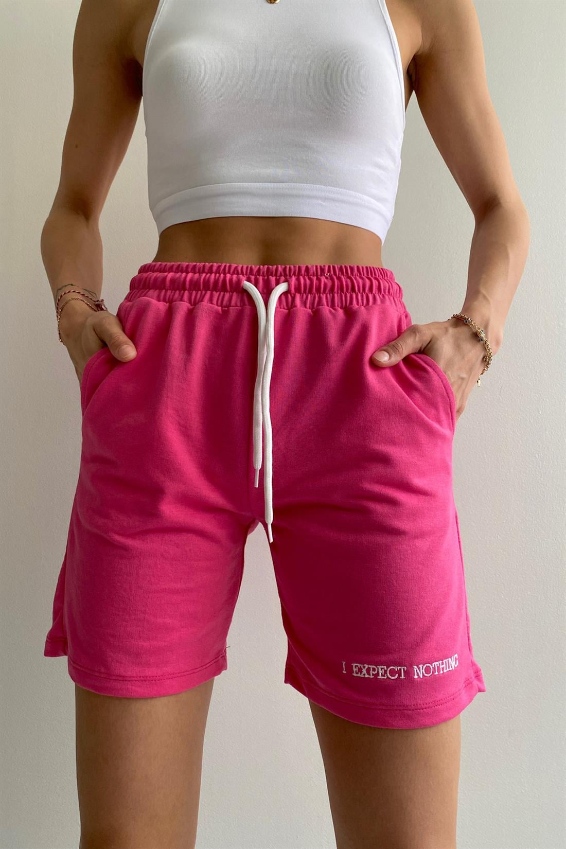 Yazılı Şort FUŞYA