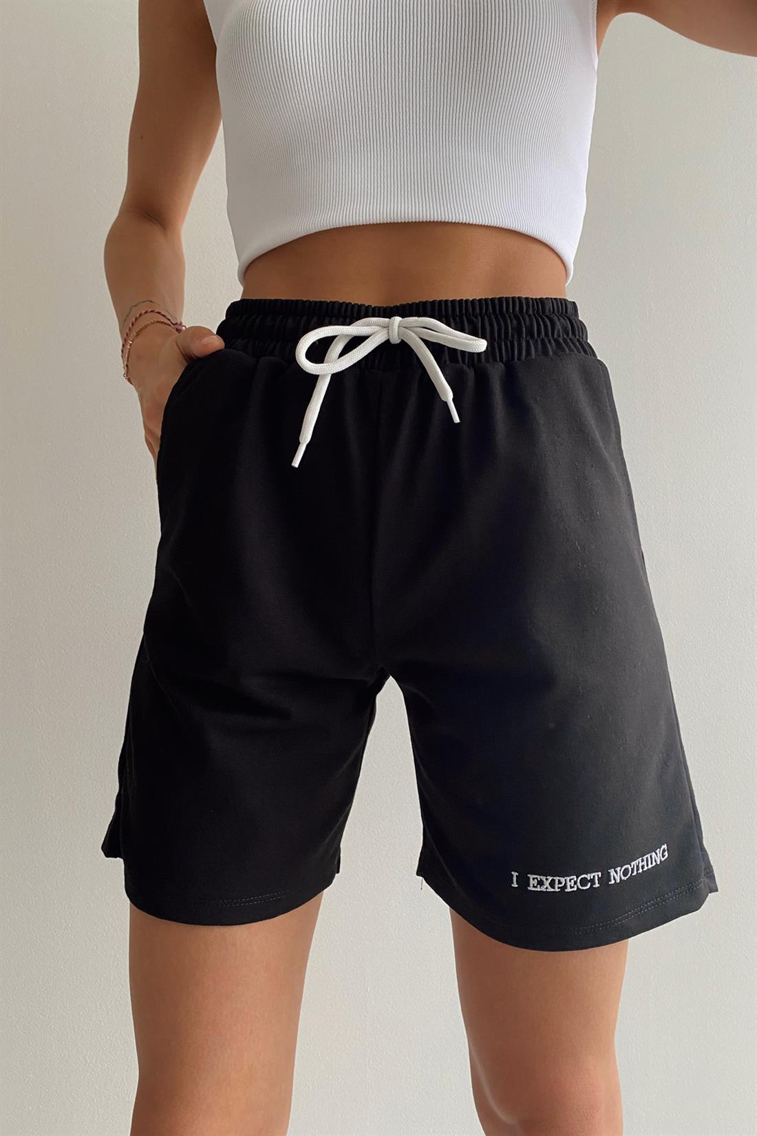 Yazılı Şort SİYAH