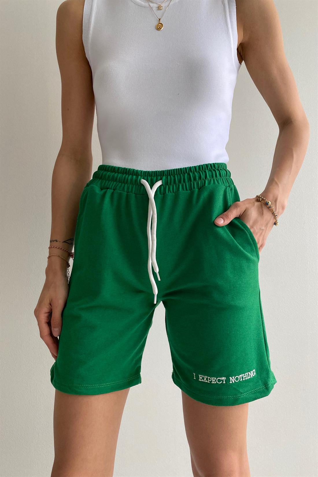 Yazılı Şort YEŞİL