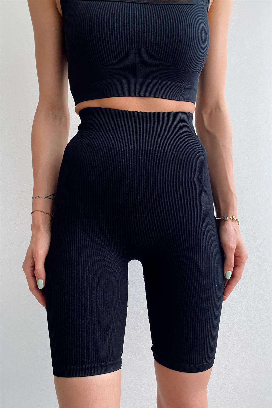 Yüksek Bel Biker Şort SİYAH