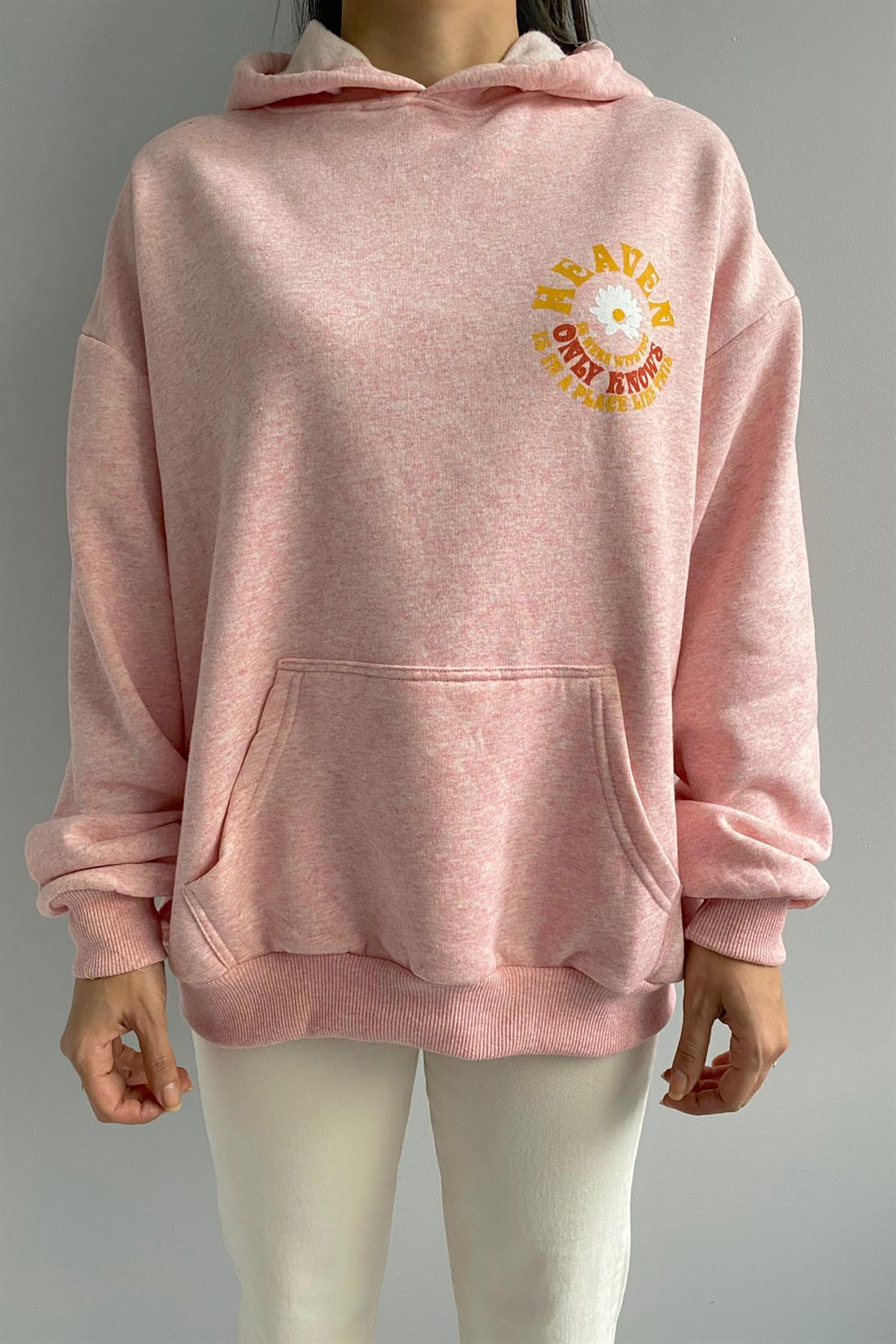 Arkası Kabartmalı Sweatshırt PEMBE