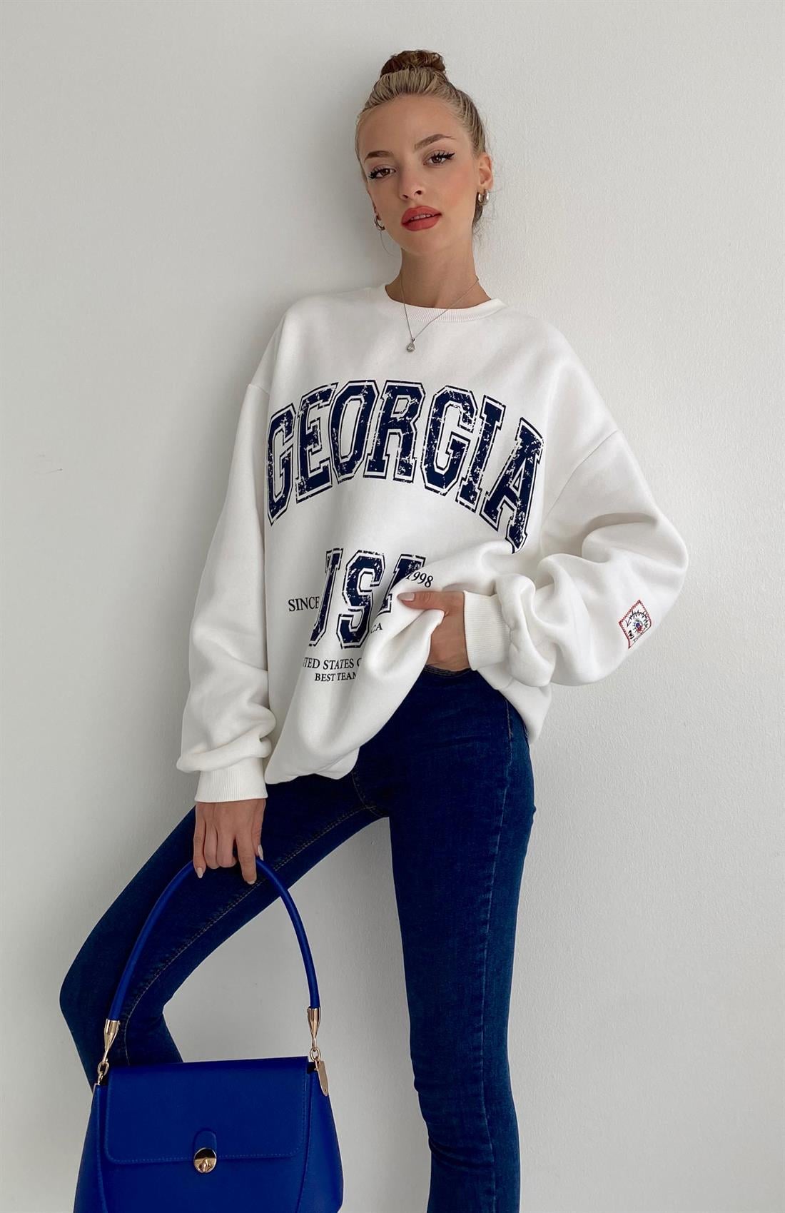 Baskı Detaylı Sweatshırt EKRU