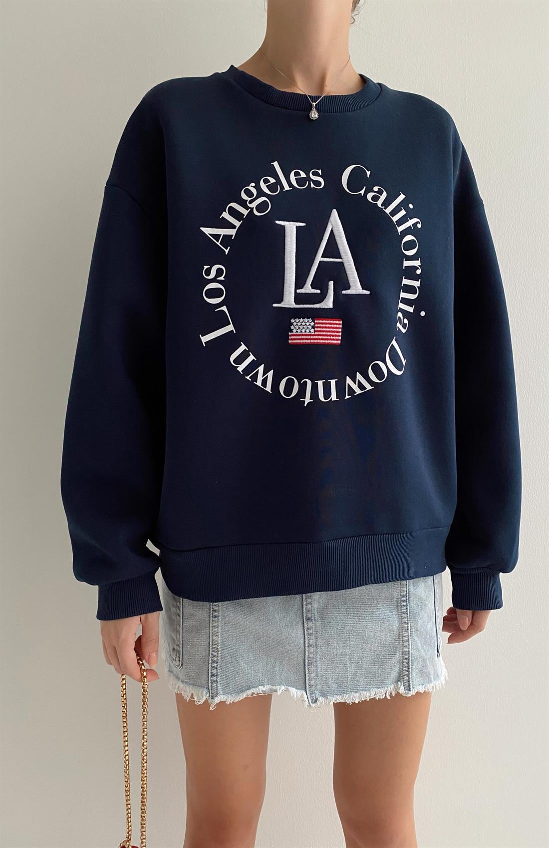 Baskı Detaylı Sweatshırt LACİVERT